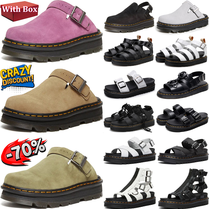 free shipping designer sandals dr martine mens clogs sneakers women platform Buckle slippers slides black patent leather lace up slide womens sandals with box