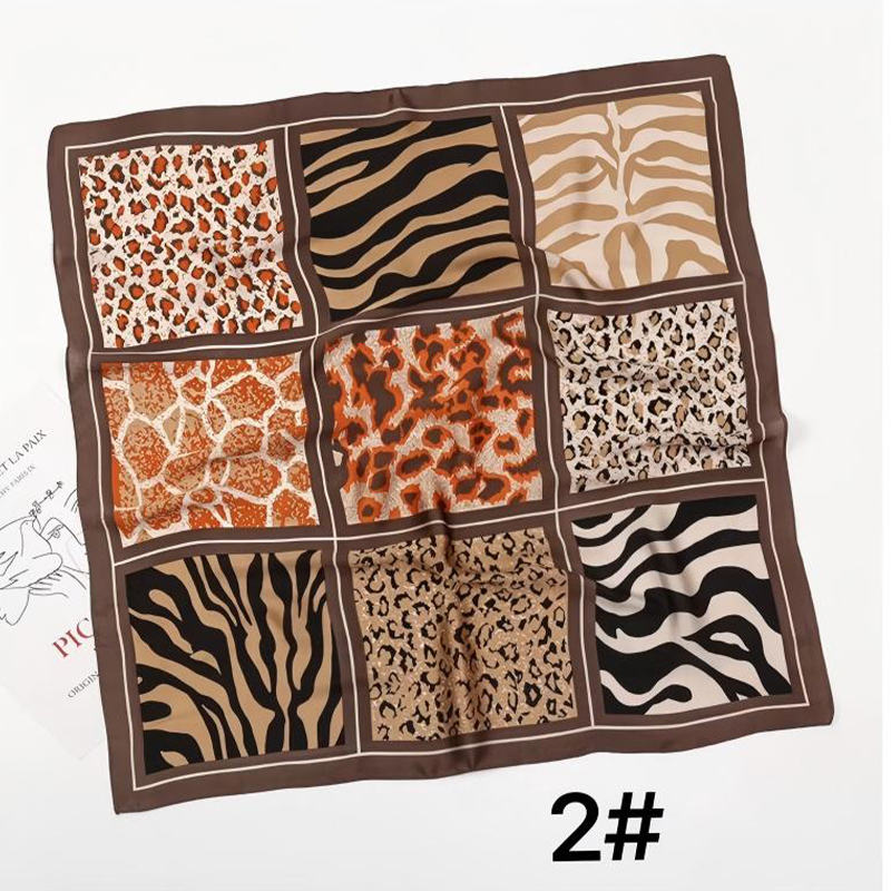 Women's Stylish Satin Leopard Patterned Scarf - Fashionable Square Silken Accessory, 70 by 70 Centimeters