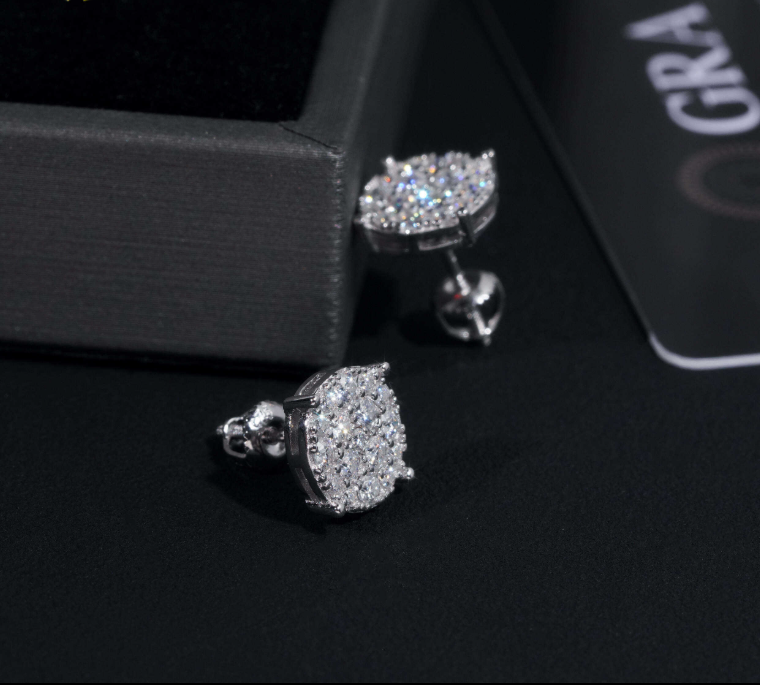 Men Style Hip Hop Fashion Stud Earring 925 Sterling Silver Jewelry VVS Moissanite Fully Iced Out Stud Earring