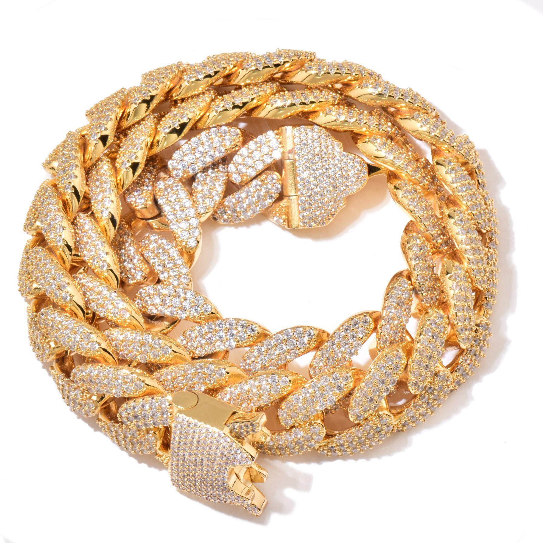 18MM Luxury VVS Moissanite Iced Out Hip Hop Men's Spring Clasp Cuban Chain New Release Full Diamond Statement Necklace Pass the diamond tester