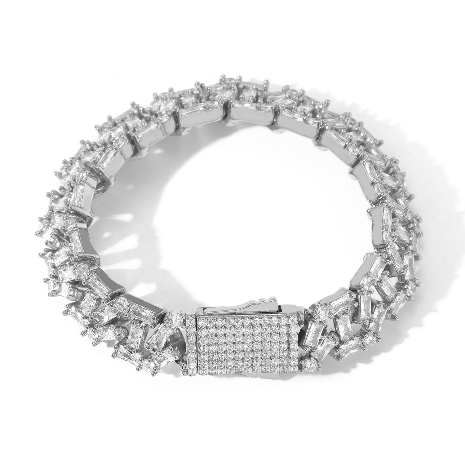 13MM Luxury VVS Moissanite Iced Out Hip Hop Shaped Cuban Chain Unisex Bracelet/Necklace with Trapezoid Square Diamonds Pass the diamond tester