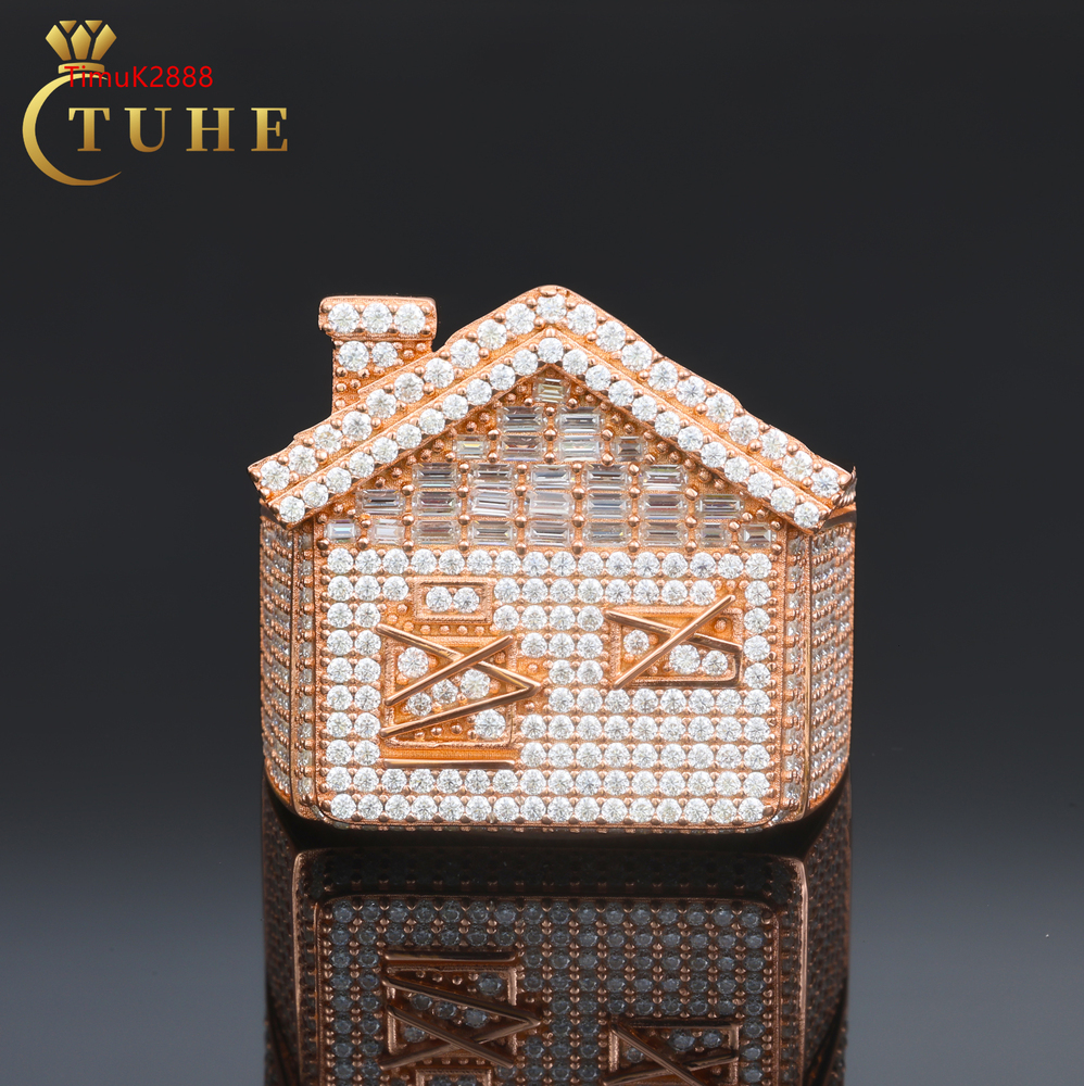 Pass Diamond Tester Moissanite Trap Houses Ring Jewelry Factory Custom 925 Silver Iced Out Hip Hop Rappers Ring for Men