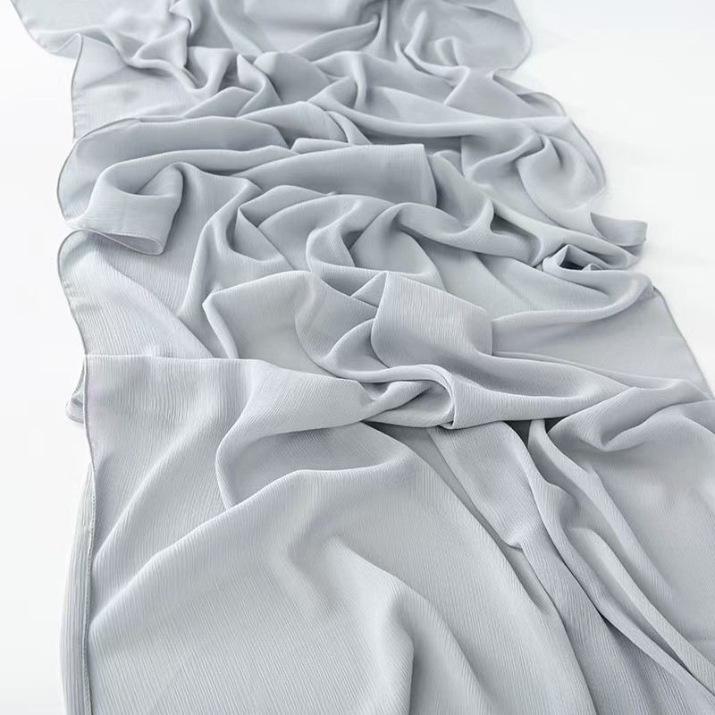 T1092 Chiffon Fine Line Crumpled Long Scarf Women's Pleated Silk Scarf Summer Headscarf