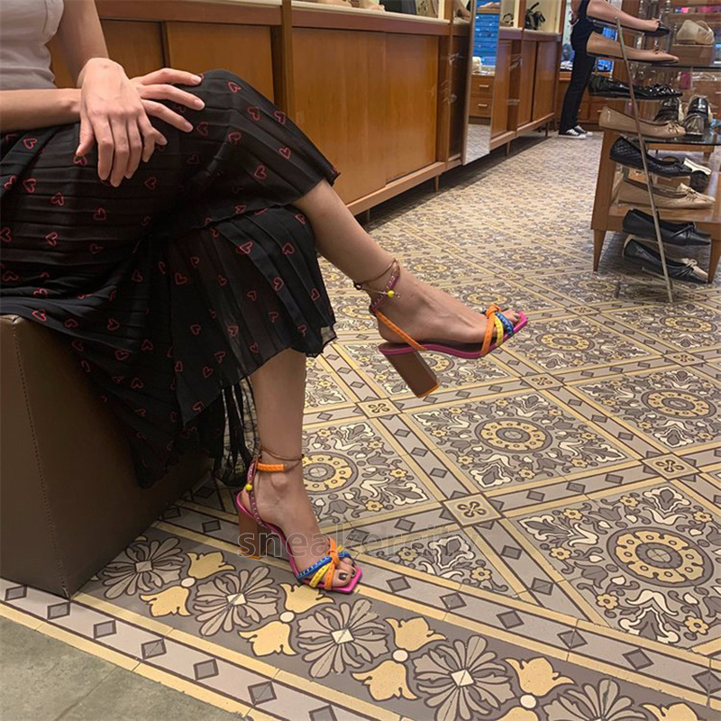designer sandals women high heels strappy sandal summer comfort leather fashion multi beige wedding party colorful sandale women shoes size 35-42