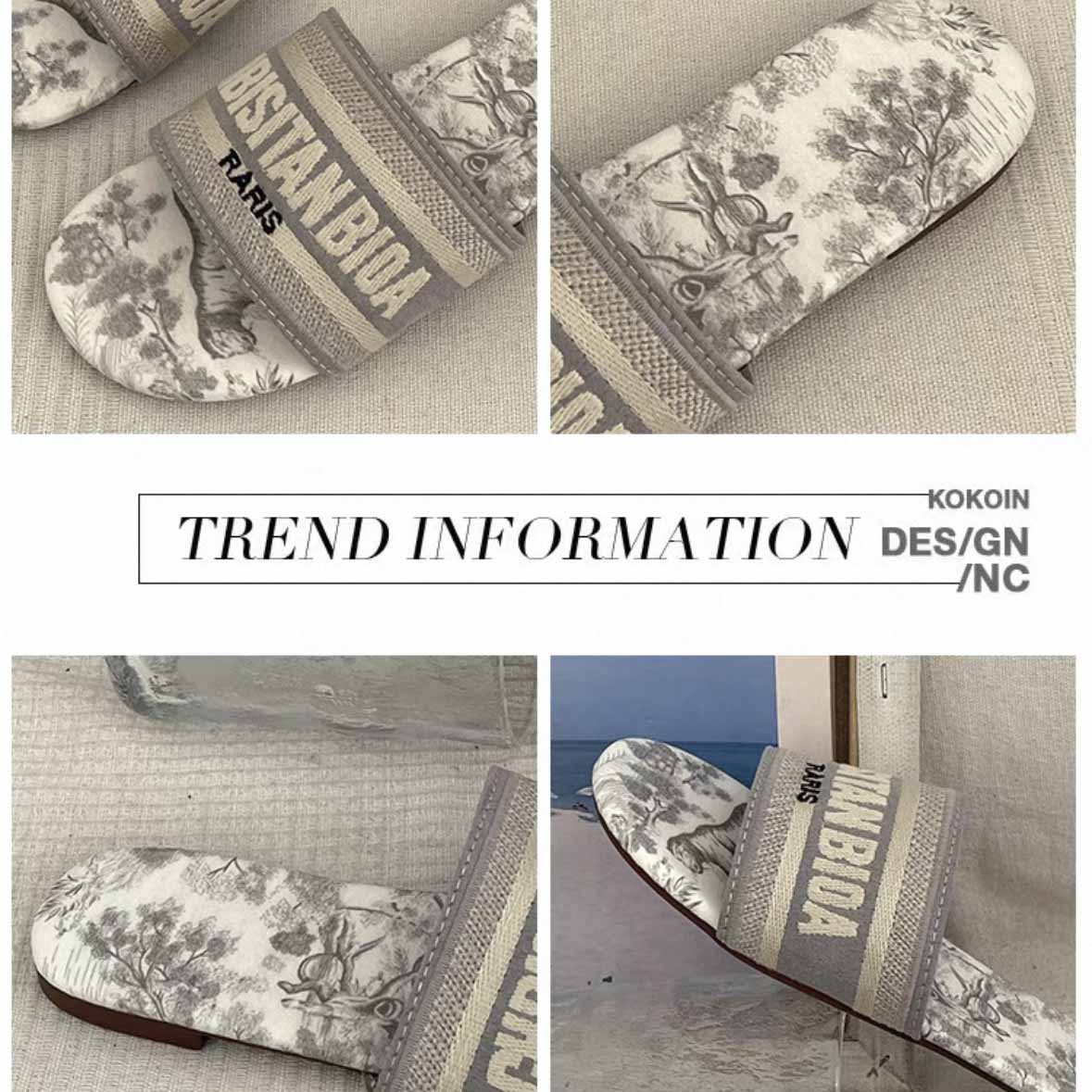 hot designer slippers flat slides for womens sandals girl blue pink fashion embroidery slipper outdoor shoes size 35-42