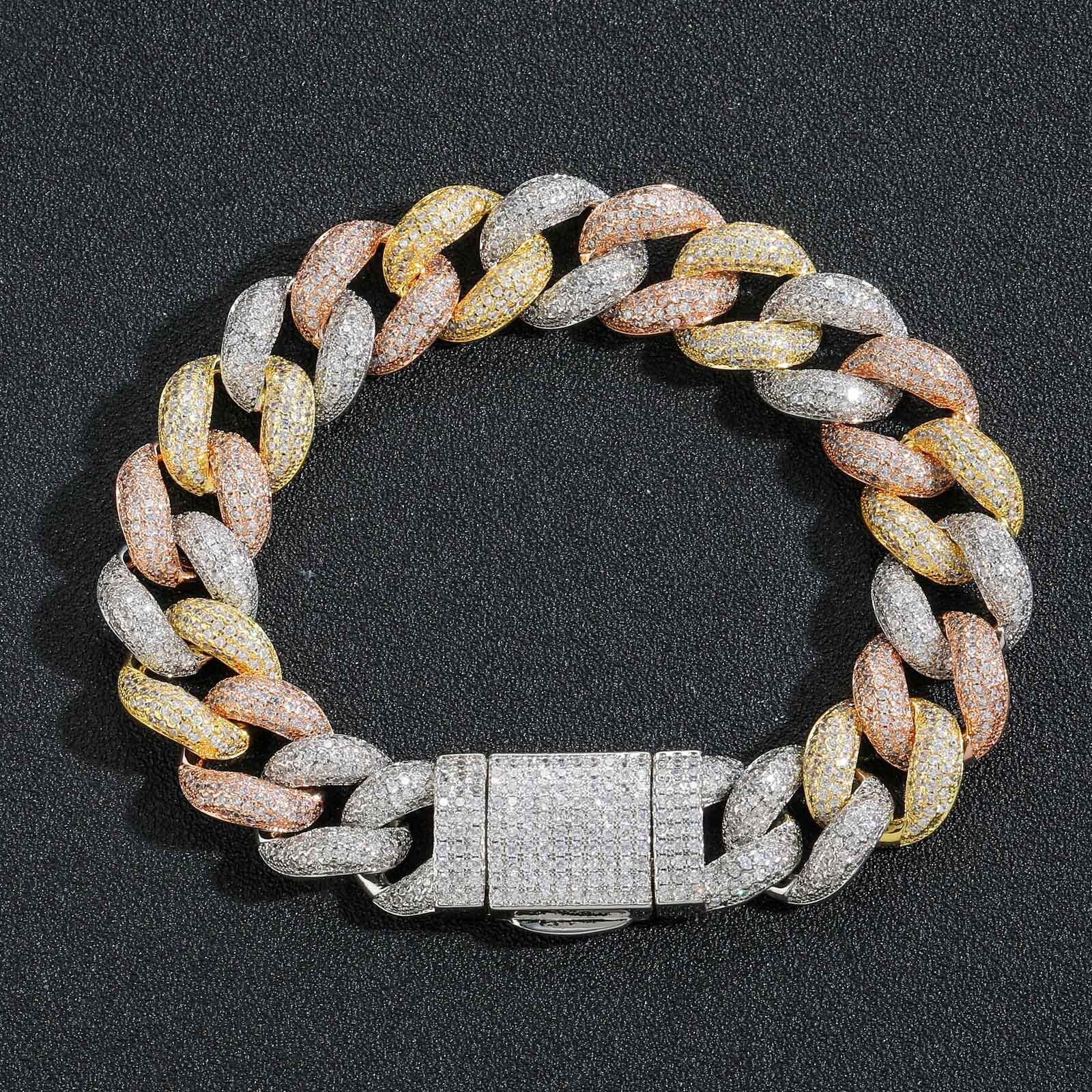 15mm Iced Out Bubble Chain Tri-Color Plated Cuban Link Dense Moissanite Bling Men's Hip Hop Statement Piece Pass the diamond tester