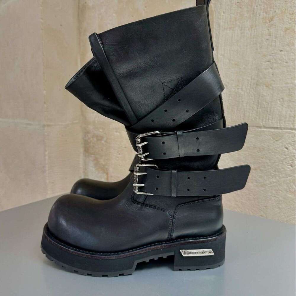 Bajia Belt Buckle Venom 2025 Spring Summer New Style Drawstring Large Tube Thick Sole Height Increasing Punk Motorcycle Boots