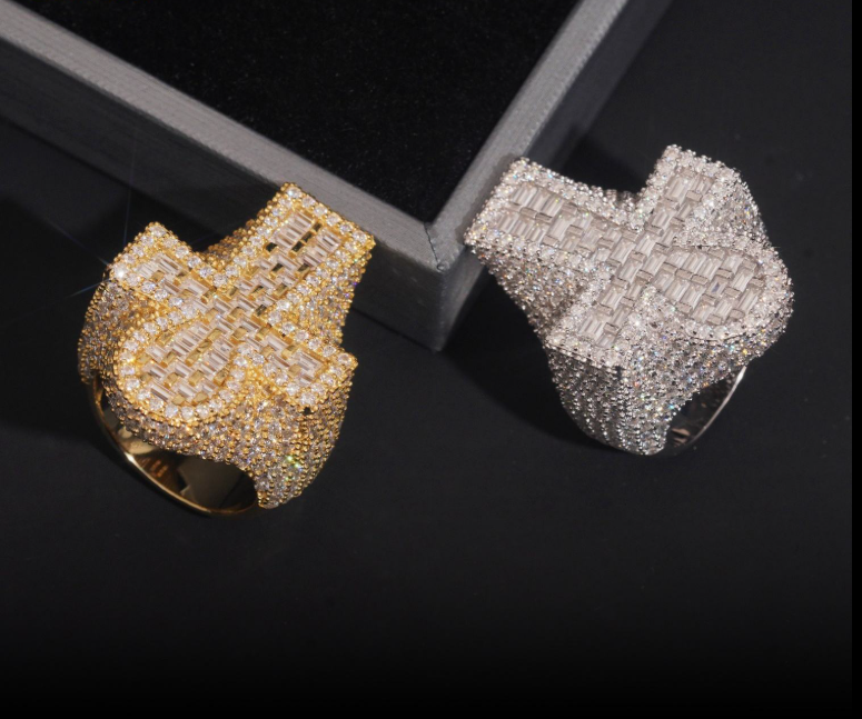 Iced Out Baguette Fine Hip Hop Jewelry Ring Custom 925 Silver With VVS D Moissanite Diamond Rhodium Plated Unisex Cross Men Ring