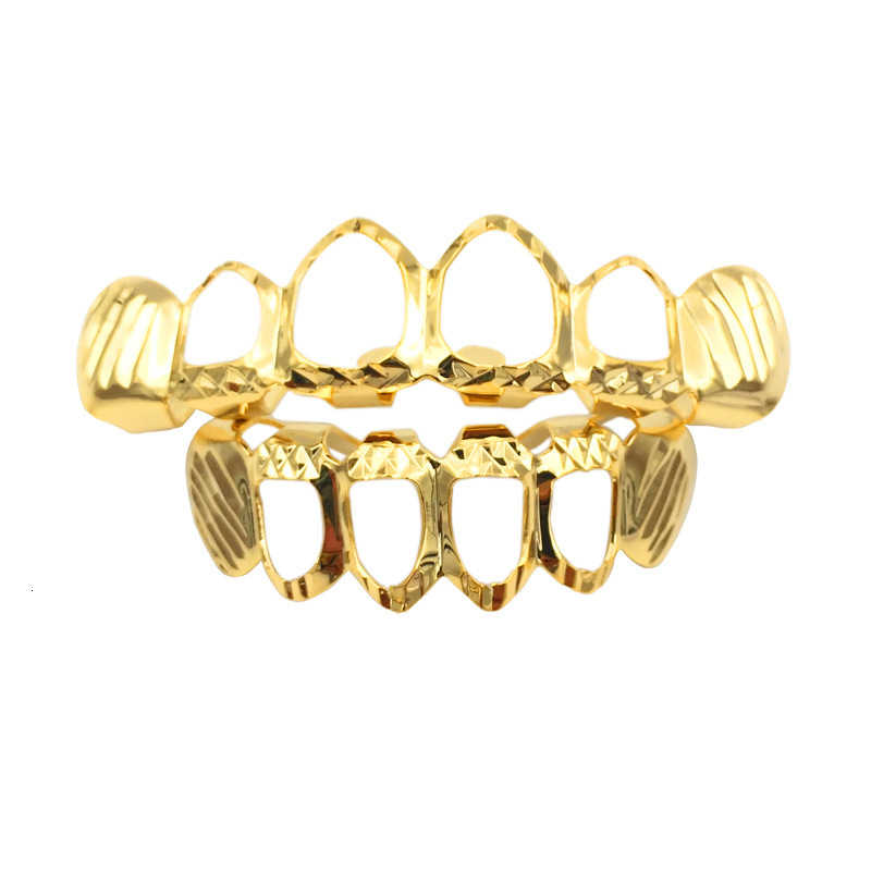 18K Gold Plated Iced Out Hollow Diamond Grillz Set Hip Hop Gift Funny Gold Teeth Halloween Accessory