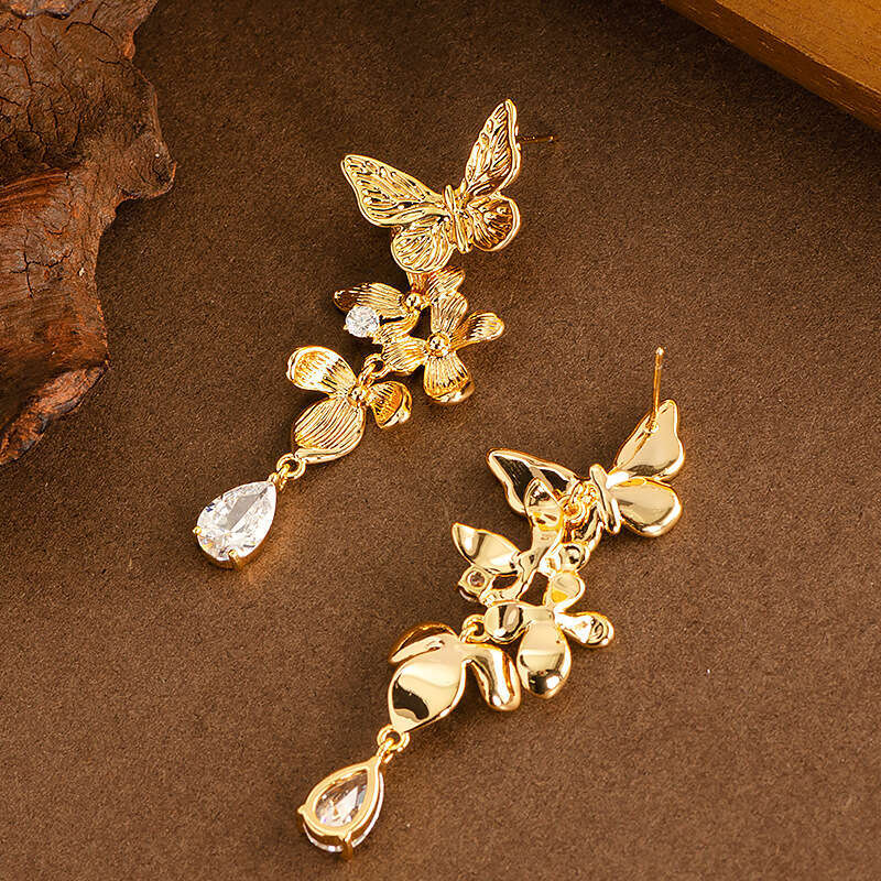 Unique Exquisite Design Long Butterfly Flower Tassel Earrings for Women Light High-end Sense Face Slimming Sier Needle Ear Jewelry - view 3