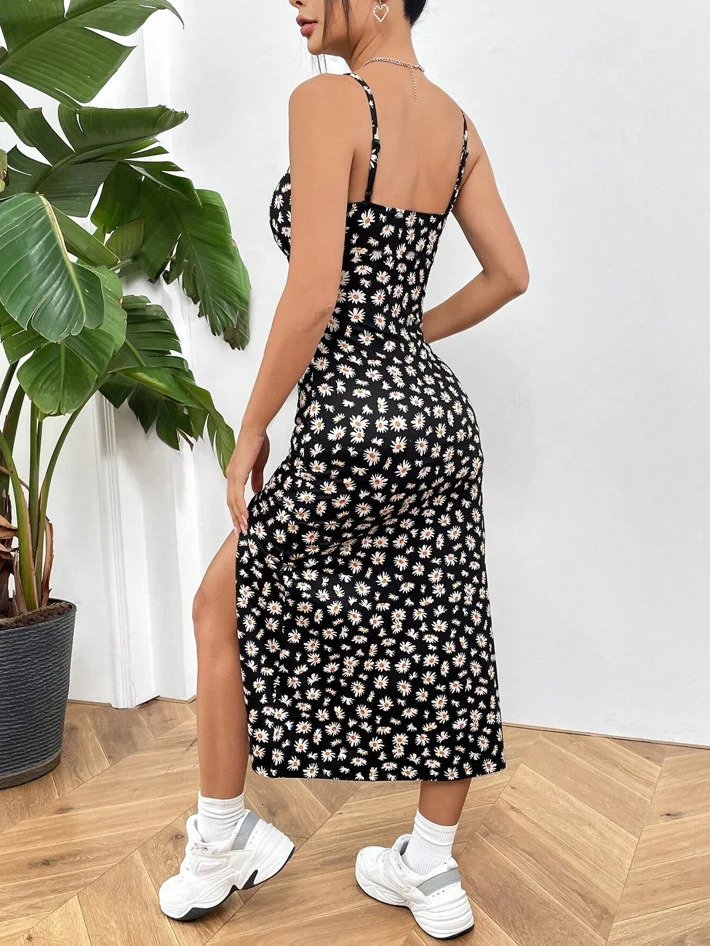 Fall 2025 Long Dress Strapless Wrap Chest High Slit Daisy Leopard Print around Skirt Maxi 250616