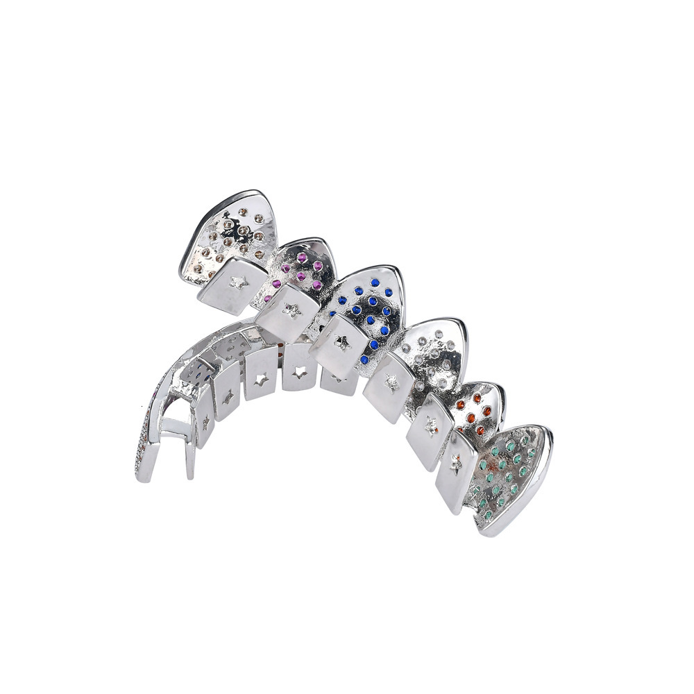 Hip Hop Men's Rainbow Iced Out Moissanite White Gold Premium Grillz Personalized Bling Accessories Pass the diamond tester