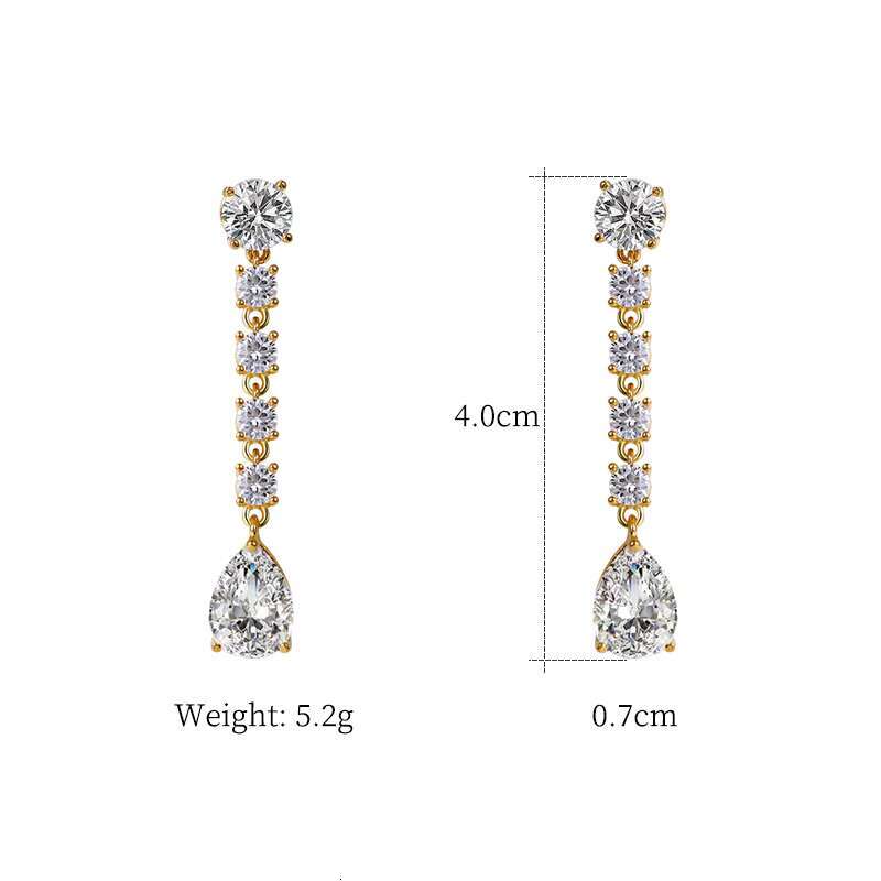 New Arrival Exquisite Teardrop Cubic Zirconia CZ Zircon Crystal Wedding Bridal Long Drop Earrings in 14K Gold Plated