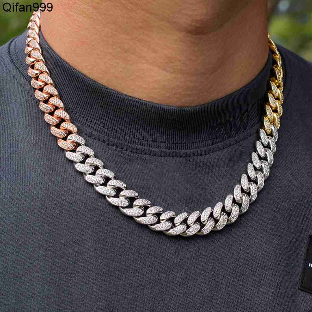 12MM Tri Colored Miami Cuban Link Moissanite Diamond Chains White Yellow Rose Gold Cuban Chains for Sale From India