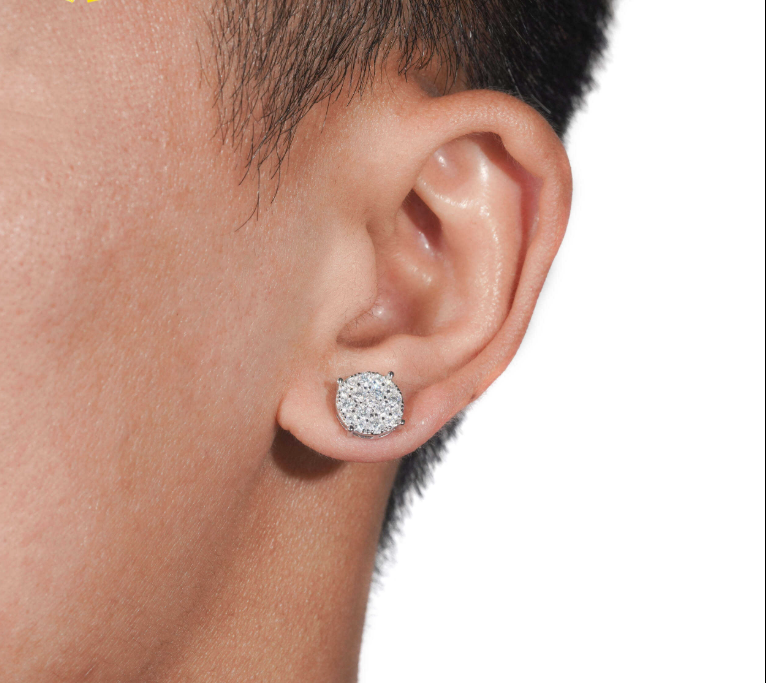 Men Style Hip Hop Fashion Stud Earring 925 Sterling Silver Jewelry VVS Moissanite Fully Iced Out Stud Earring
