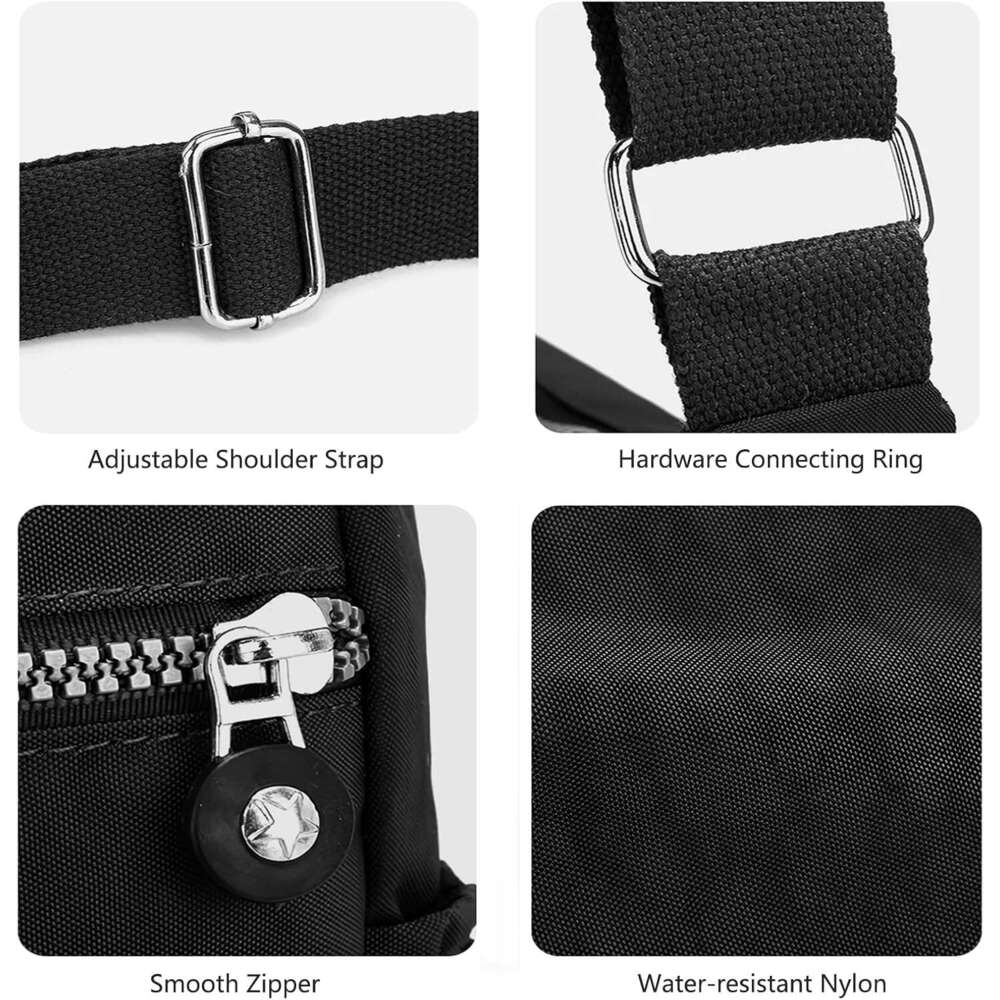 Nylon Shoulder Bags for Women - Multi-Pocket Zipper Waterproof Travel Purse Casual Small Lightweight Messenger Bag