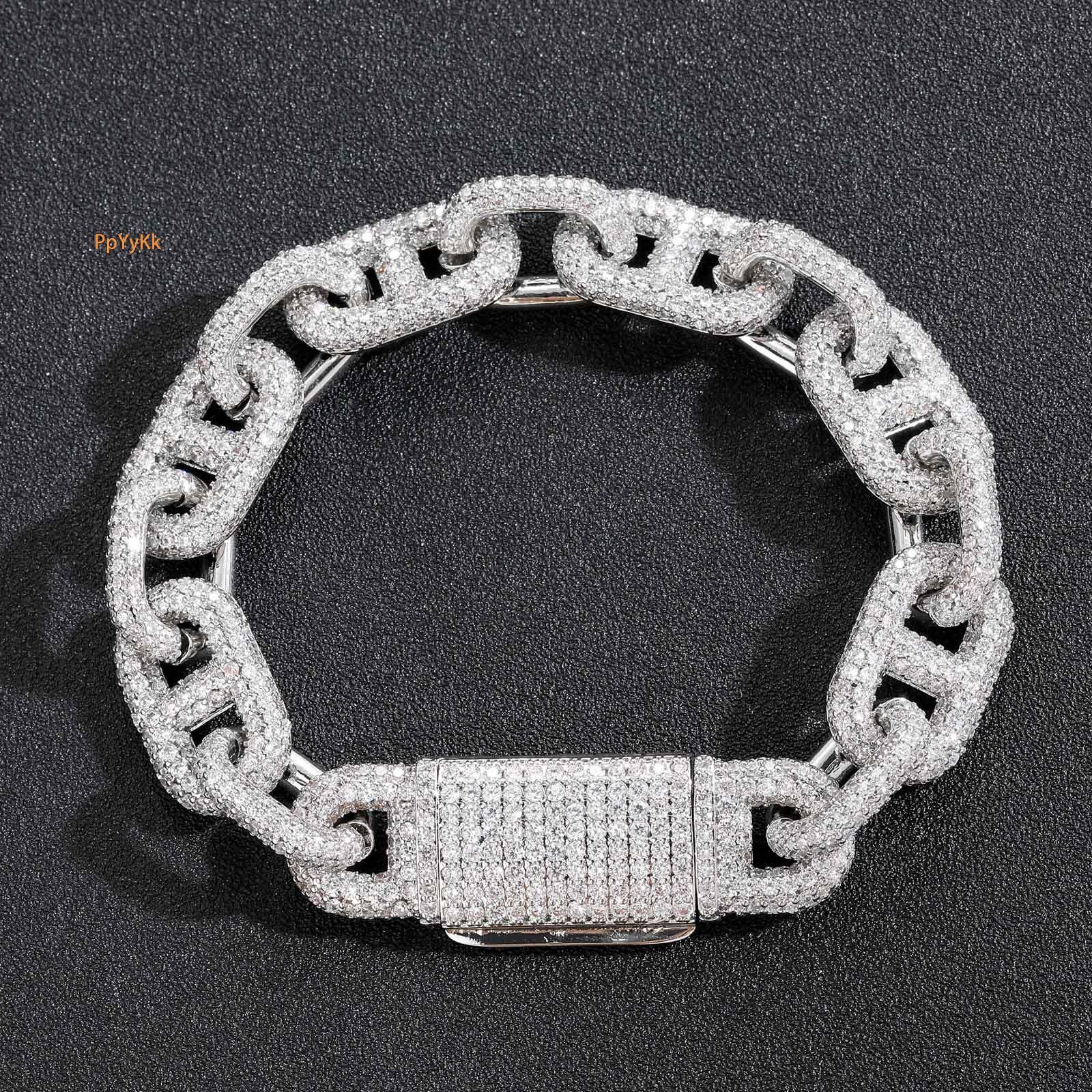 15MM Hip Hop Chain Box Clasp Pig Nose Design VVS Moissanite Iced Out Men's Trendy Rapper Bracelet Passes the Diamond Tester