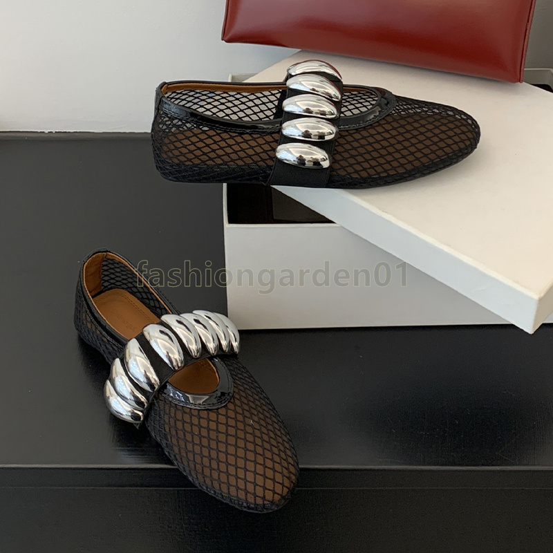 designer sandals women summer sandal woven mesh flats heels luxury shine metal buckle elastic bands black white red anti-skid sandale comfort daily wa