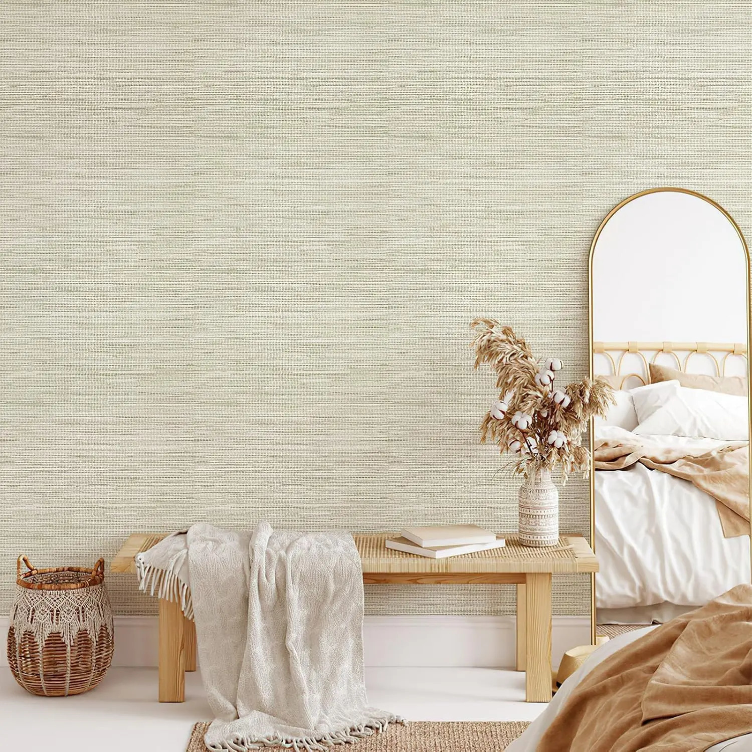 Grasscloth Peel and Stick Wallpaper Cream Grassweave Self Adhesive Wallpaper Textured Stick on Wallpaper Removable Contact Paper 250624
