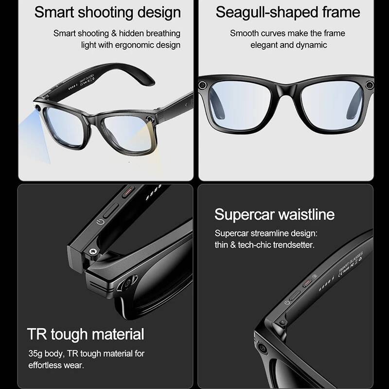 AI Smart With Sunglasses Mini Camera Video Recorder Wireless Bluetooth Call Anti-Blue Glasses For Man Women