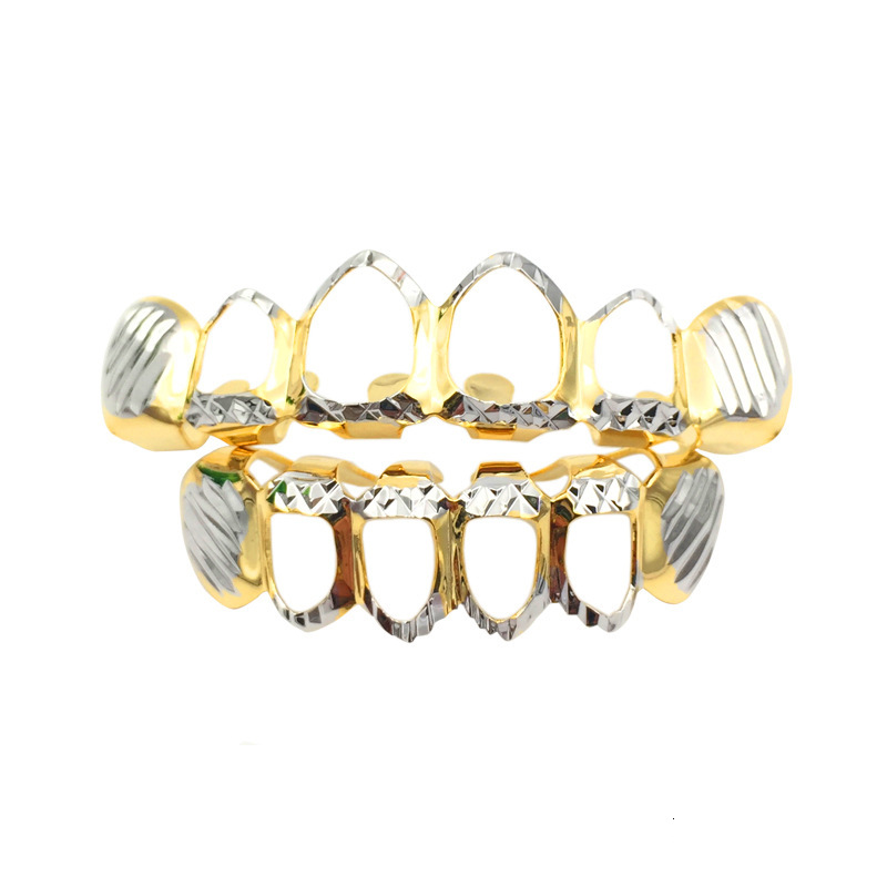 18K Gold Plated Iced Out Hollow Diamond Grillz Set Hip Hop Gift Funny Gold Teeth Halloween Accessory