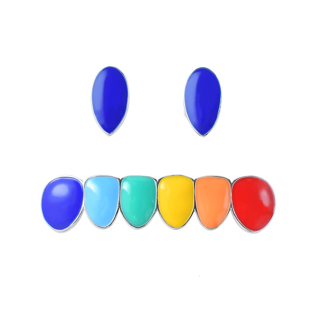 New Arrival 18K Gold Iced Out Rainbow Vampire Fangs Hip Hop Grillz Trendy High Quality Accessory Rapper Costume Accessories
