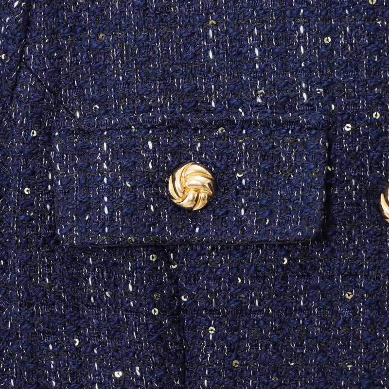 2025 Spring/Summer New Product Casual Women's Small Fragrant Coat Round Neck Buckle Pocket Decoration