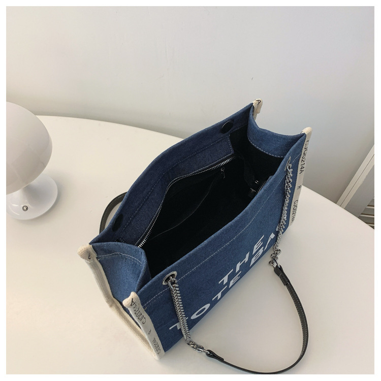 Cross-border foreign trade 2025 Spring New Fashion letter print large-capacity denim canvas tote bag commuting chain 0001