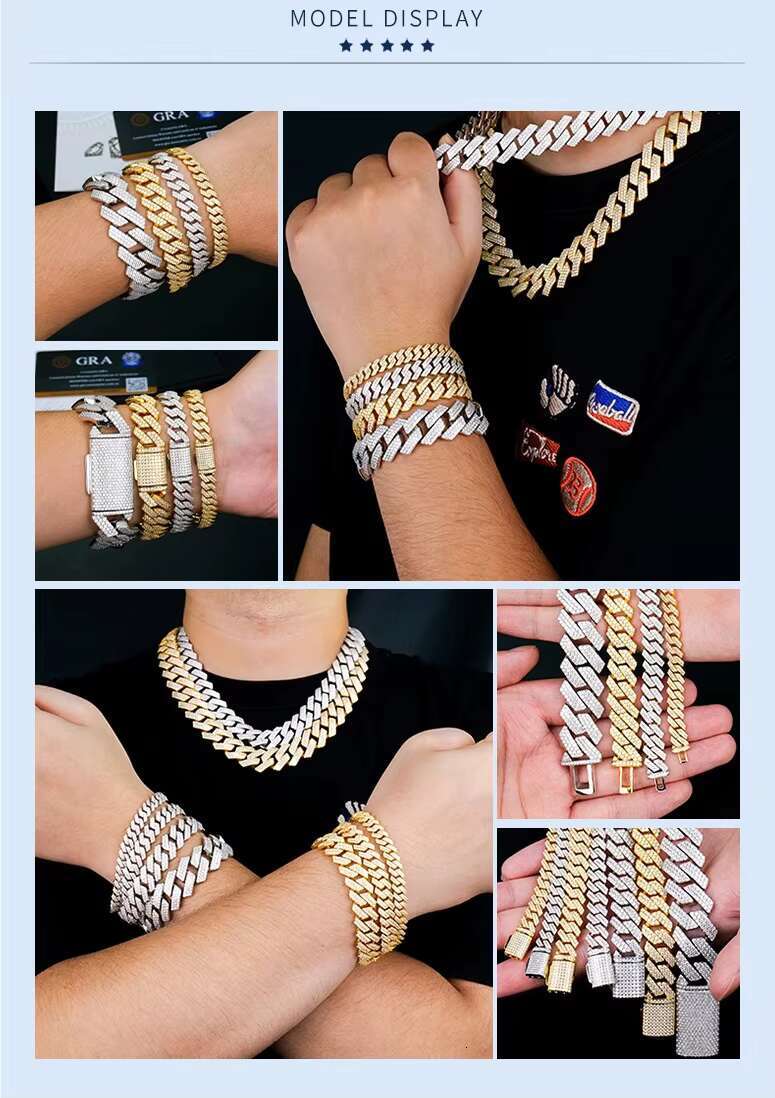 14MM Wholesale Vvs Moissanite Clover Cuban Bracelet Link Chain Men Women Custom Hip Hop Style Iced Out Cuban Necklace Fine Jewelry