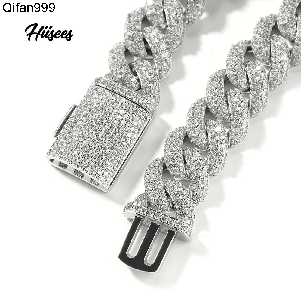 moissanite bracelet Fashion Hip Hop Necklace Iced Out Silver 12mm Miami Cuban Link Chain Men Women Figure Connecting Necklaces