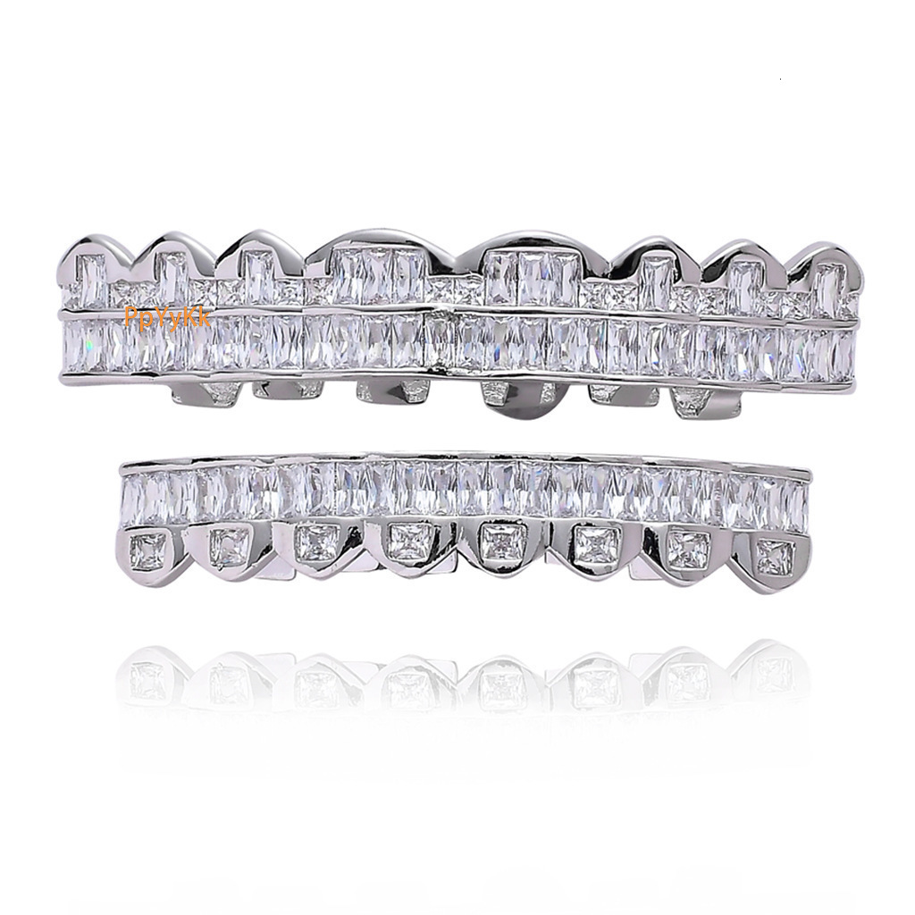New 18K Gold Plated 8 Tooth Iced Out Diamond Halloween Hip Hop Grillz Bling Luxury Statement Rapper Costume Accessories
