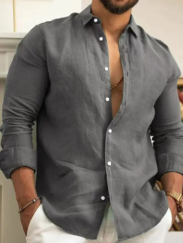 Solid Color Cotton Linen Plain Shirt Men Classic Button-up Lapel Long Sleeve Shirts Spring Summer Fashion Loose Mens Top Shirts 250628