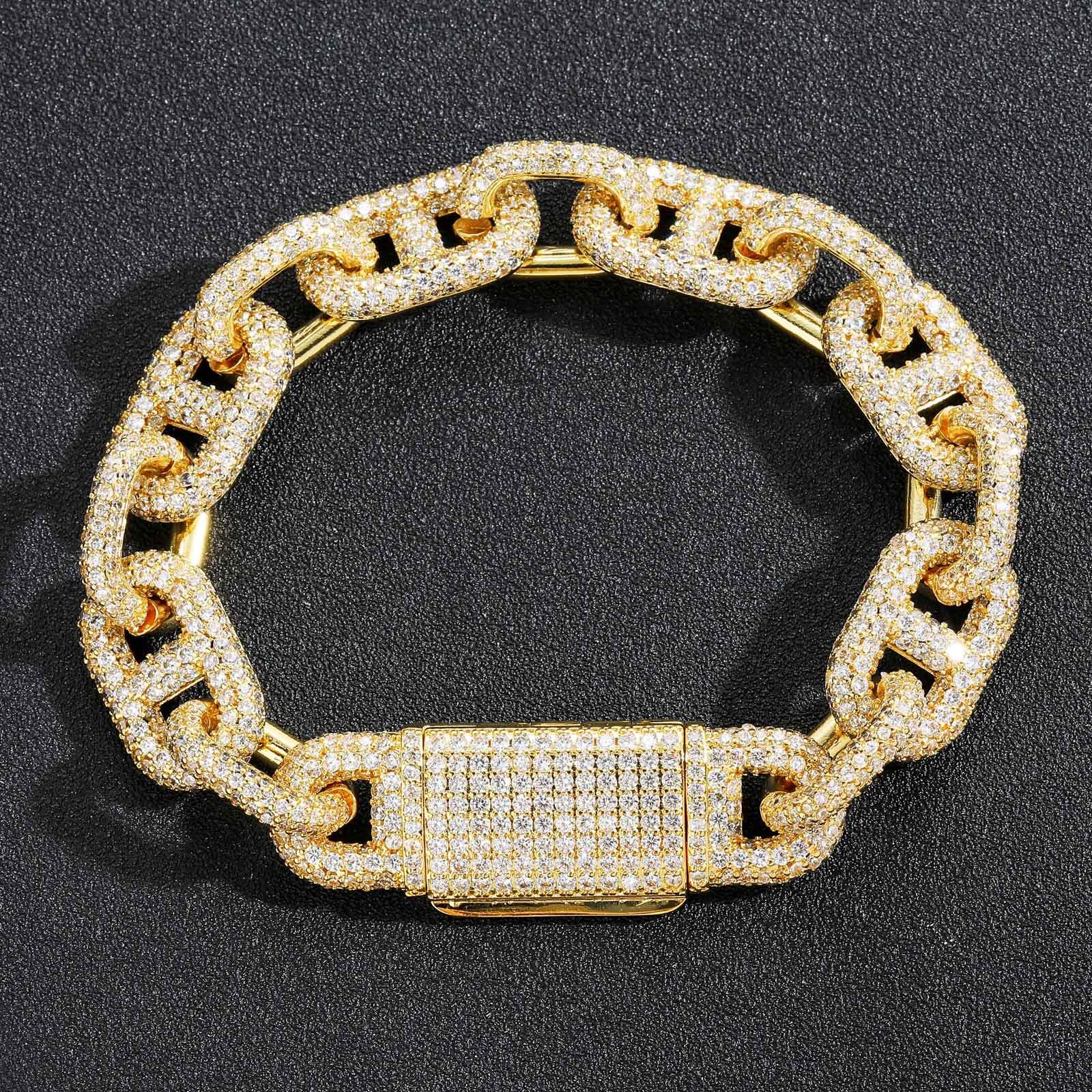 15MM Hip Hop Chain Box Clasp Pig Nose Design VVS Moissanite Iced Out Men's Trendy Rapper Bracelet Passes the Diamond Tester