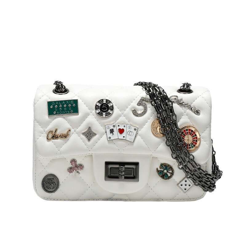 Hong Kong Genuine Leather Luxury Brand Medal Bag Chain Small Bag Designer Women's Bag 2025 New Single Shoulder Crossbody Bag Women's Trendy 