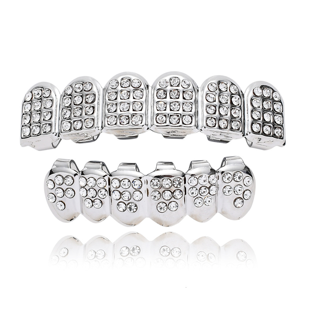 Halloween Bling Gold Plated Hip Hop Grillz Iced Out Diamond Bling Premium Rapper Teeth Accessories Pass the diamond tester