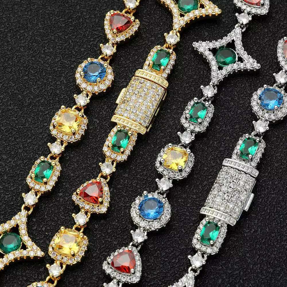 2025 High Quality Hip Hop Brass Jewelry Colorful Iced Out Star Diamond Zircon Gemstones Necklace for Women Men Gift Cuban Chain