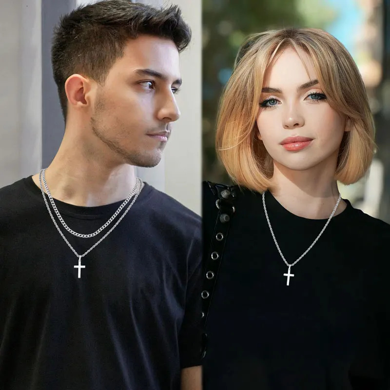 RAPRGOLD 925 Sterling Silver Cross Pendant Necklace for Men and Women Doublelayered Cuban Rope Chain Fine Jewelry Gifts collares 250625