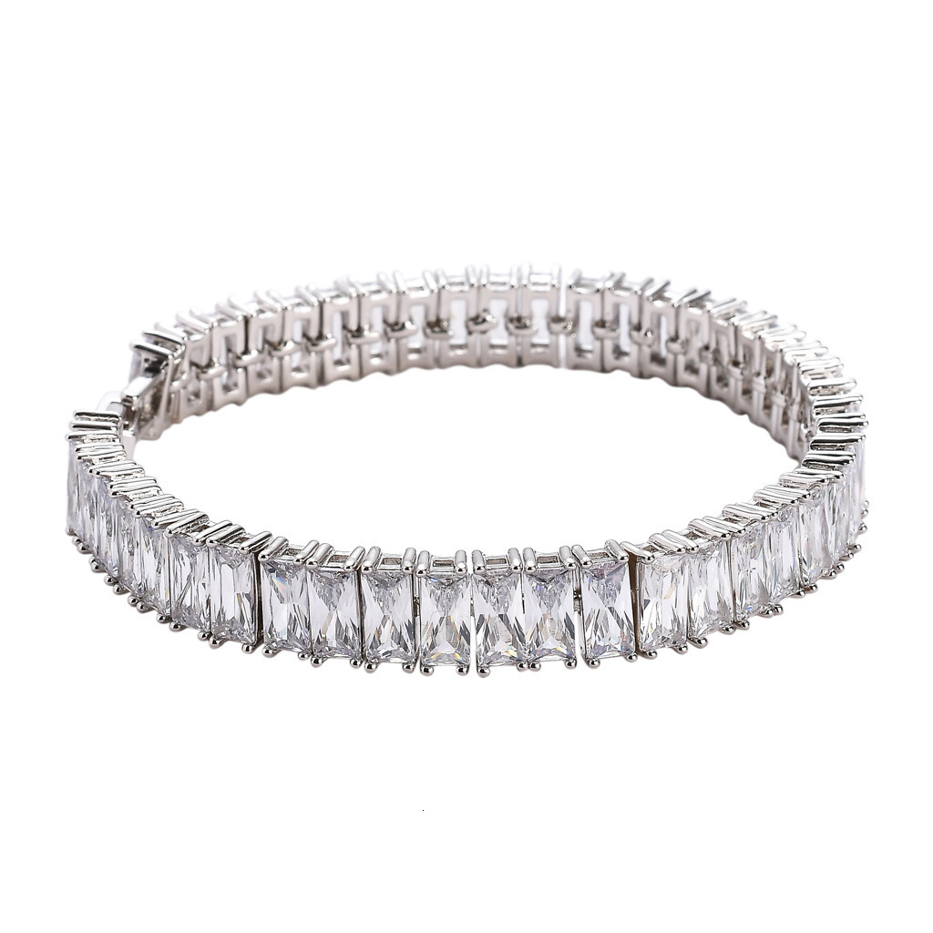 VVS Moissanite Iced Out Hip Hop Punk Square Zircon Linear Bracelet Men's Trendy Brand Statement Jewelry Passes the Diamond Tester