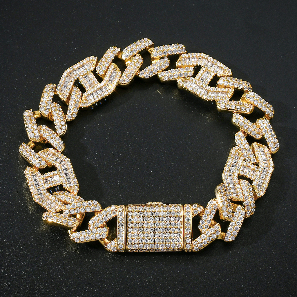 15MM Luxury VVS Moissanite Iced Out Hip Hop 3:1 Bar Cuban Chain Men's Bracelet with Flip-Top Clasp Pass the diamond tester
