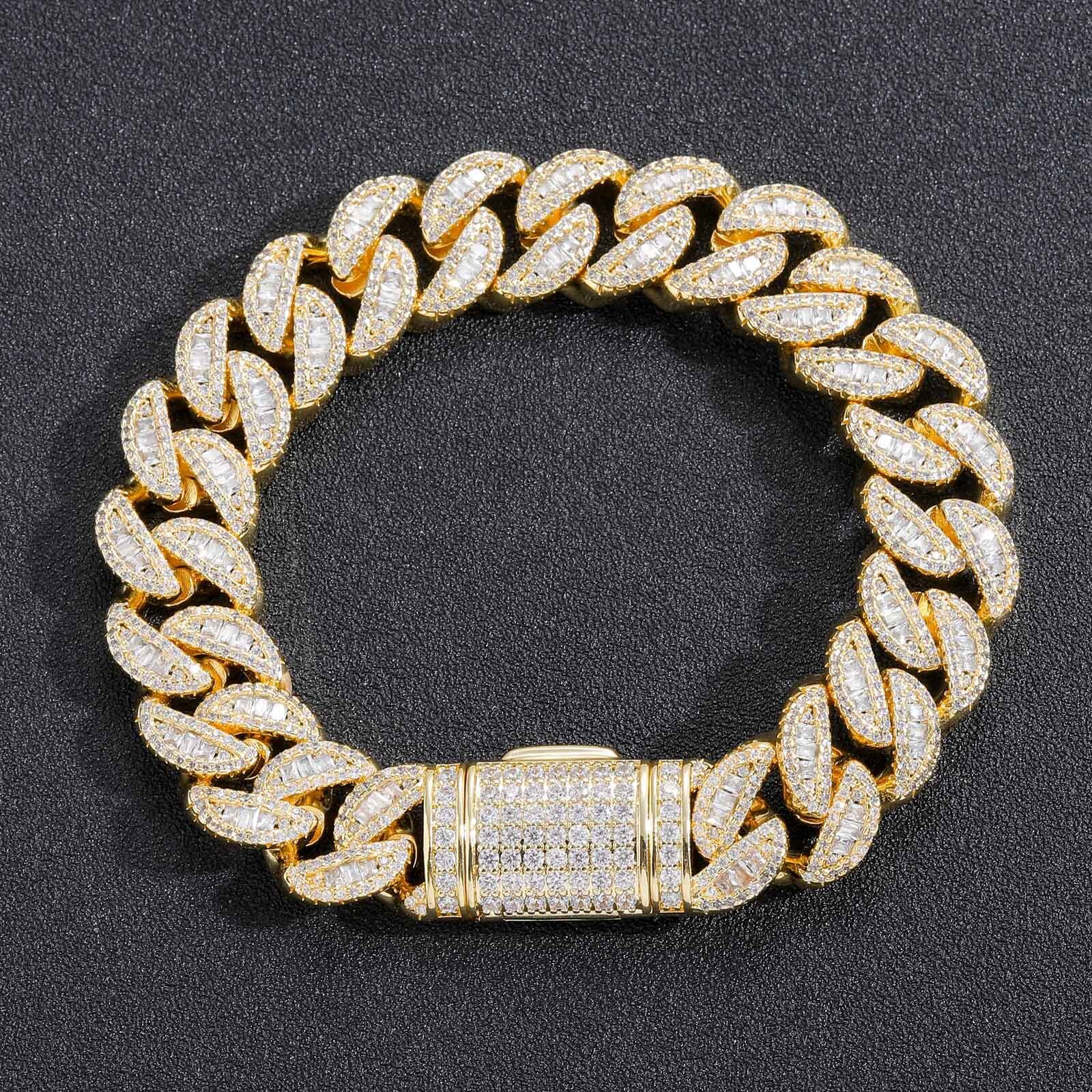15MM Hip Hop Round-Square Mixed Cut T-Shaped Moissanite Cuban Chain Iced Out Men's Trendy Statement Bracelet Pass the diamond tester