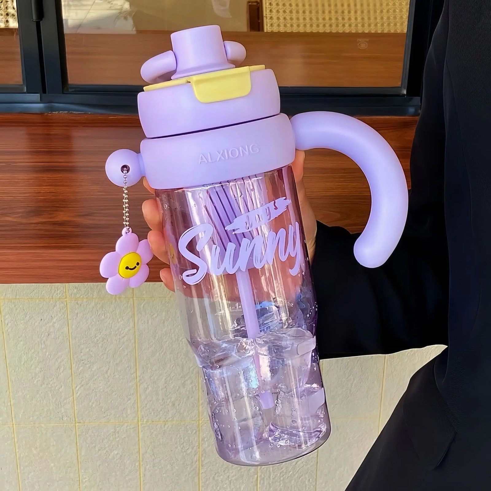 High Value Summer Bingba Cup with Handle Large Capacity Girls Water Cup Portable Car Double Drink Plastic Straw Cup Water Bottle 250624