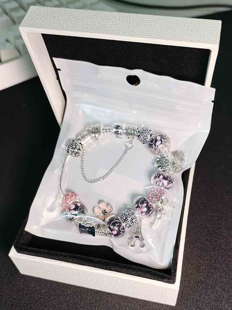 Flower, Heart, Castle Eiffel Tower Bracelet 925 Silver Plated Snake Chain Charm Bracelets for Women Girls Wedding Party Jewelry Gift with Original Box set wholesale