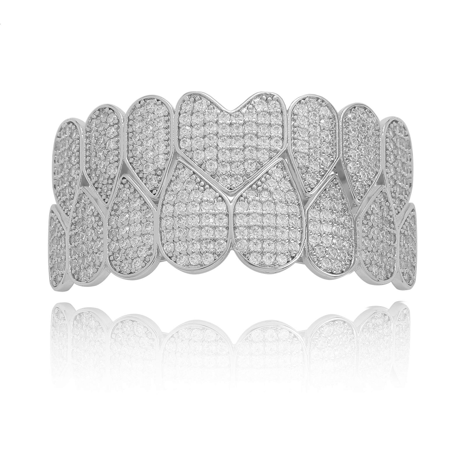 New Arrival Trendy 8-teeth Heart-shaped Diamond-encrusted Luxury Hip Hop Halloween Tooth Grillz Accessories