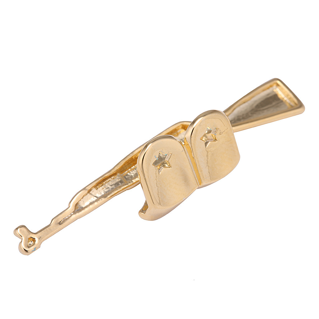 Halloween Hip Hop 18k Gold Plated AK47 Rifle Design Grillz Premium Trendy Rapper Costume Accessories Pass the diamond tester