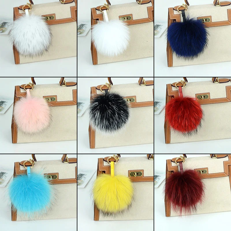 15cm Large Soft Real Raccoon Fur Ball Key Chains Fluffy Pompom Keychain Keyring Car Bag Accessory 250626