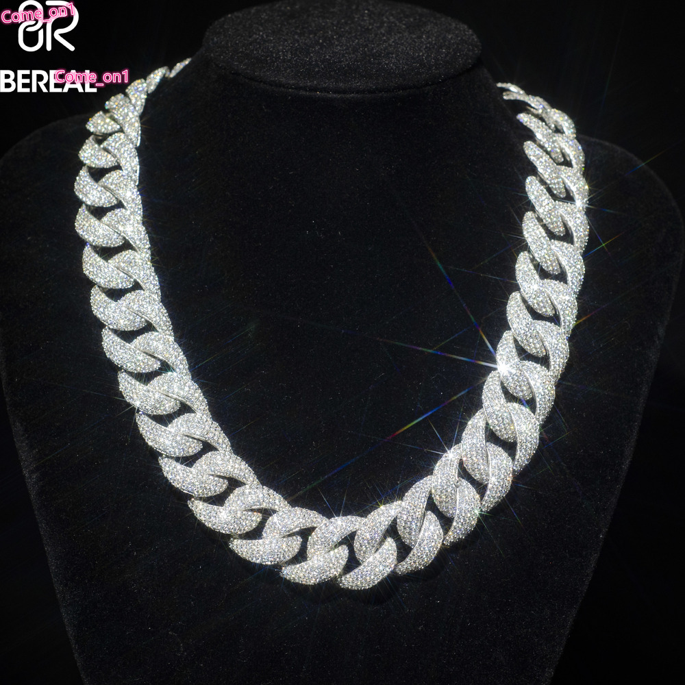 High Quality 14mm VVS Moissanite Cuban Link Chain Necklace Custom Iced Out Round Brilliant Cut 925 Silver Bracelet for Men Women