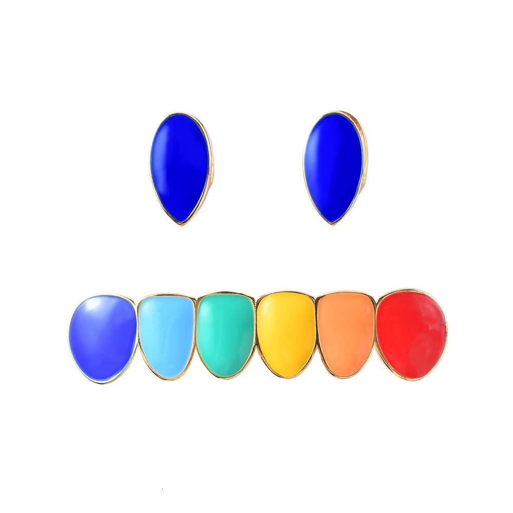 New Arrival 18K Gold Iced Out Rainbow Vampire Fangs Hip Hop Grillz Trendy High Quality Accessory Rapper Costume Accessories