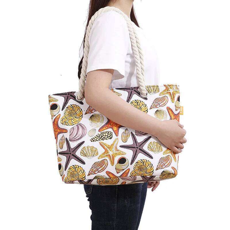 Canvas Handbag For Women Large Capacity Shells Conch Print Simple Shoulder Ocean Style Beach Tote Bag Portable 2021 New Dropship