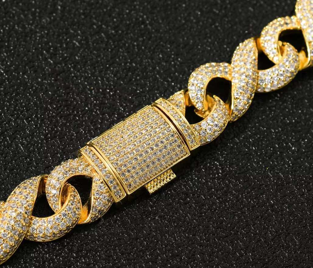 15MM ICED Infinity Stylish Mens Moissanite Cuban Link Chain Necklace