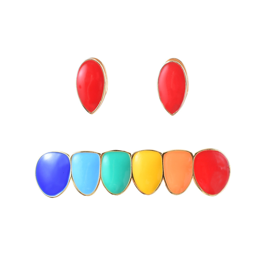 New Arrival 18K Gold Iced Out Rainbow Vampire Fangs Hip Hop Grillz Trendy High Quality Accessory Rapper Costume Accessories